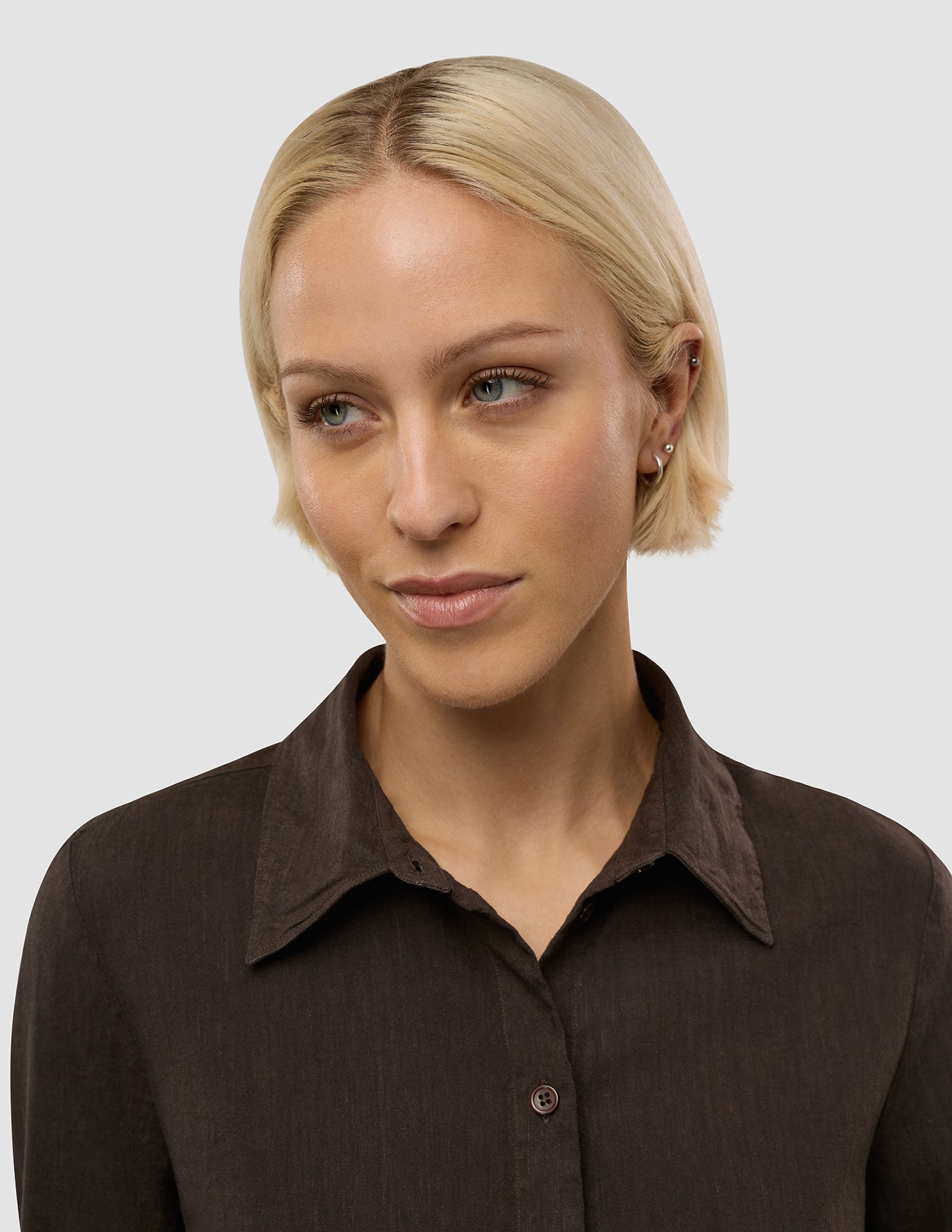 Linen Set Espresso Long Sleeved Shirt & Relaxed Shorts